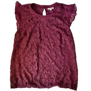 Maison Jules Flutter-Sleeve Crochet Lace Top